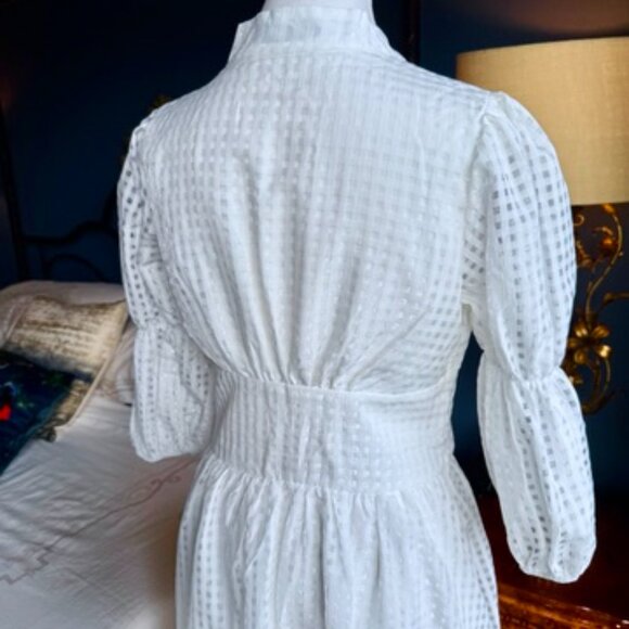 White 3/4 Puff Sleeve Maxi Dress - Picture 9 of 15